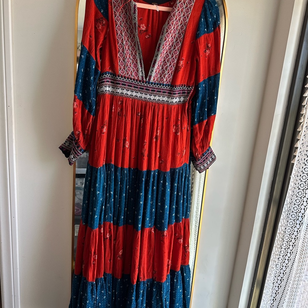 Free People “Starlight” Red and Blue Maxi Dress